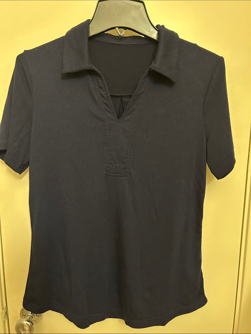 Navy Short Sleeve Polo-Style Top